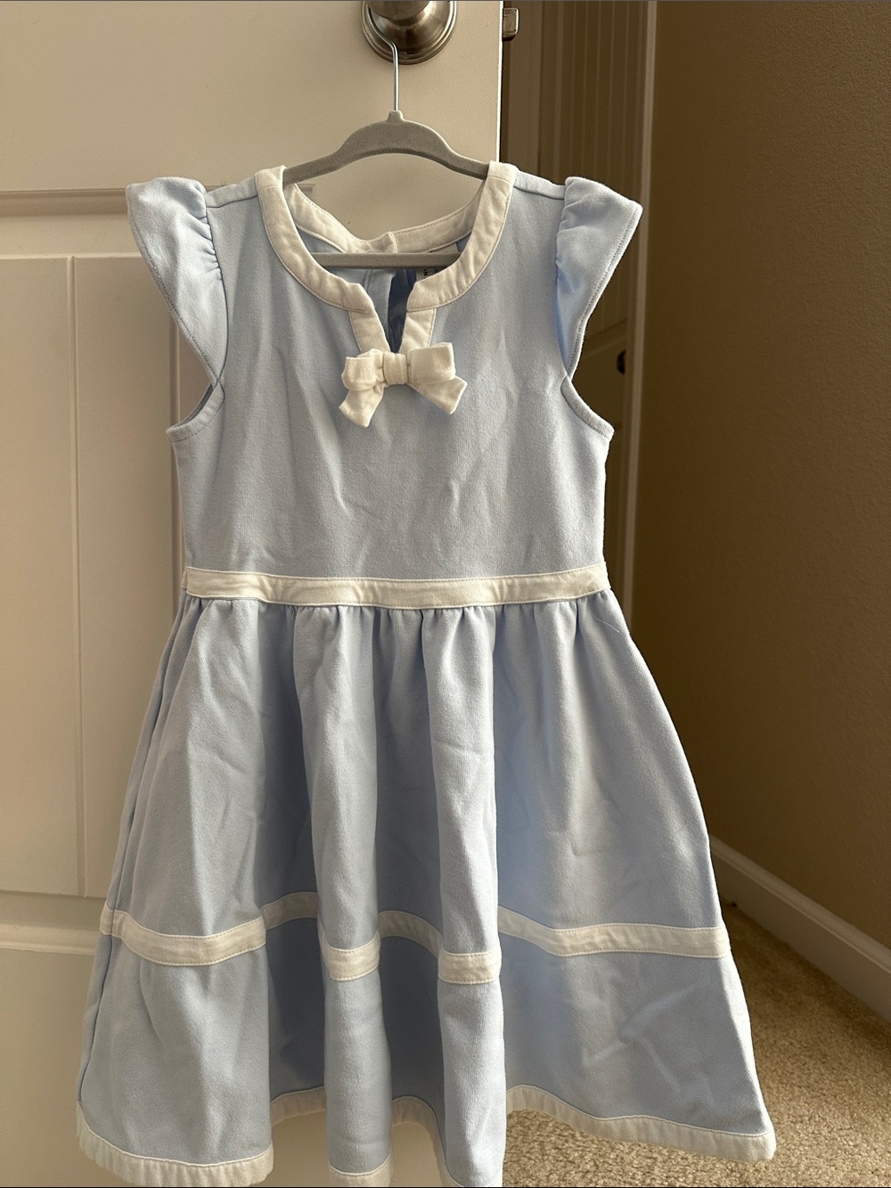 Light Blue & White Bow-Accent Girls Dress